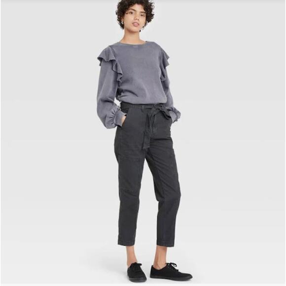 Target Universal Thread Ruffle Shoulder Sweatshirt Dark Charcoal Gray Size Large - Picture 4 of 13